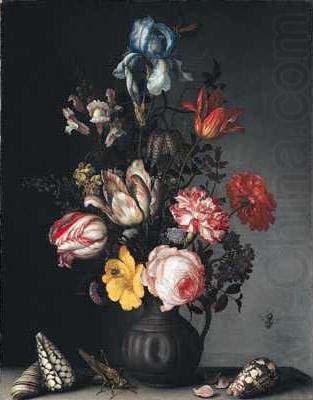 Flowers in a Vase with Shells and Insects, Balthasar van der Ast